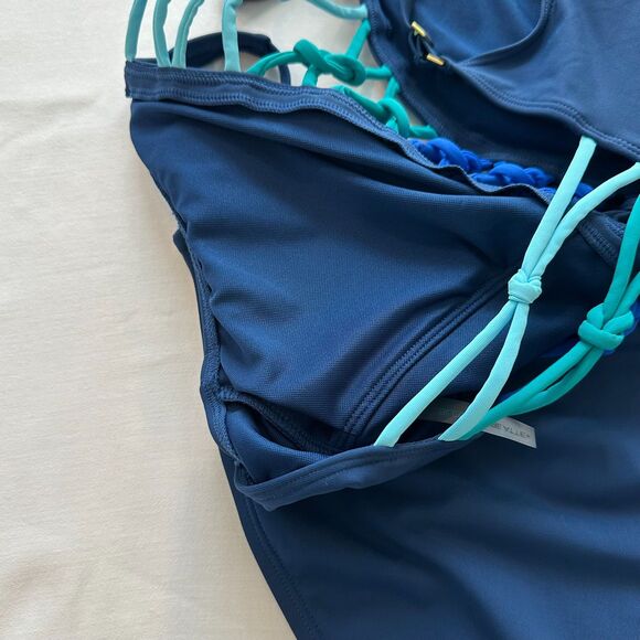 Bleu Rod Beattie Womens Lacedown Swimsuit Sz 4 Blue Multicolor - Picture 6 of 6